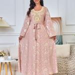 The dream dress, a royal pink caftan with beautiful and luxurious embroidery. Shine like a princess with this luxurious look to create an unforgettable presence.